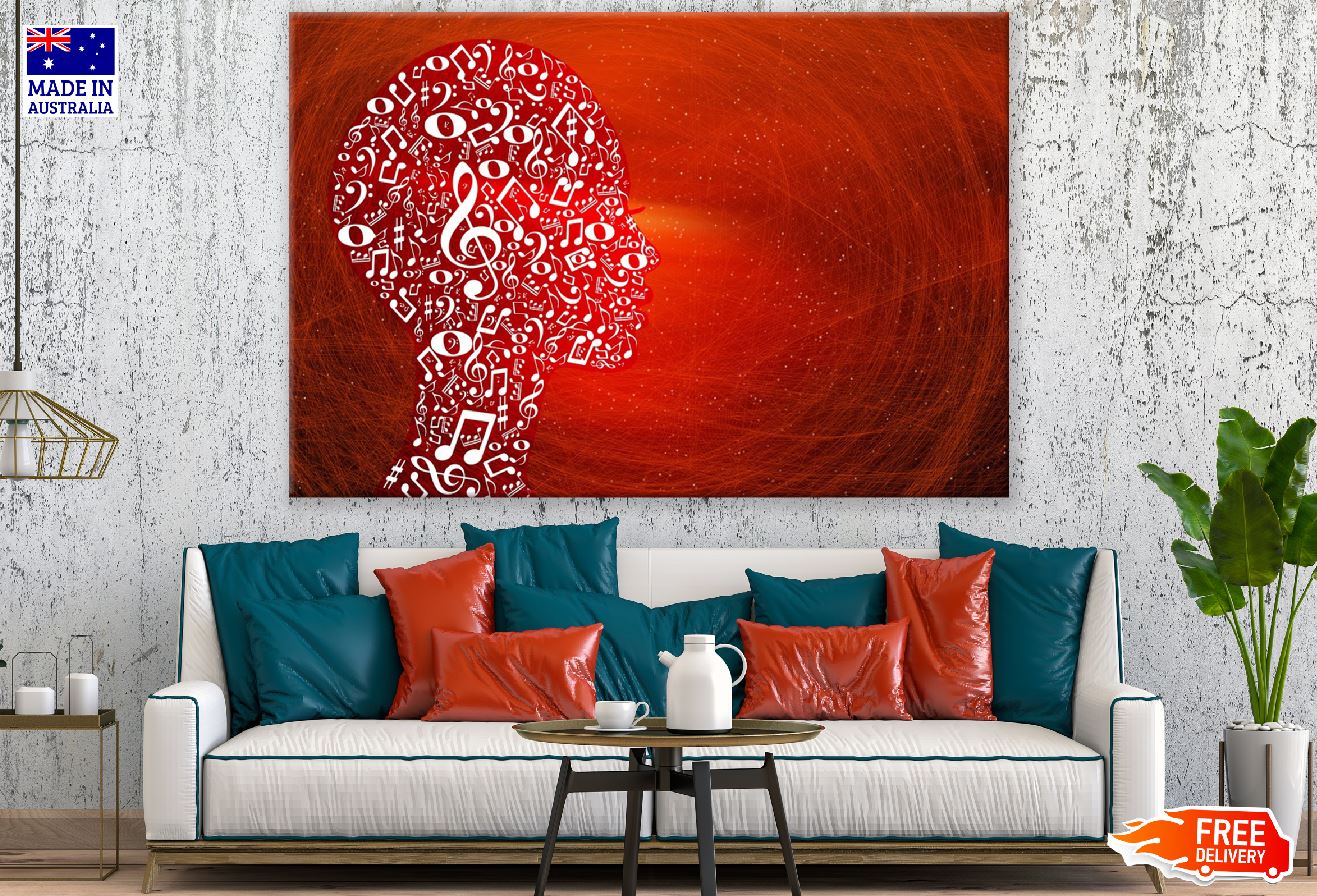 Music Notes Face & Red Digital Abstract Design Print 100% Australian Made