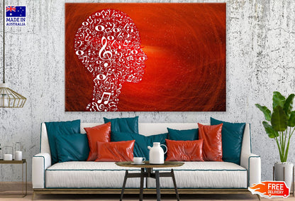 Music Notes Face & Red Digital Abstract Design Print 100% Australian Made