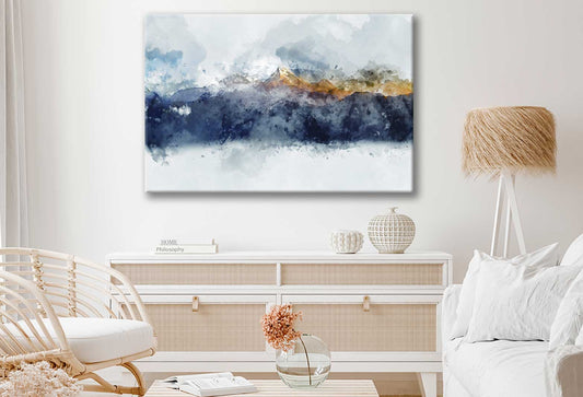 Bella Home Watercolor Golden Mountains Art Print Canvas Ready to hang