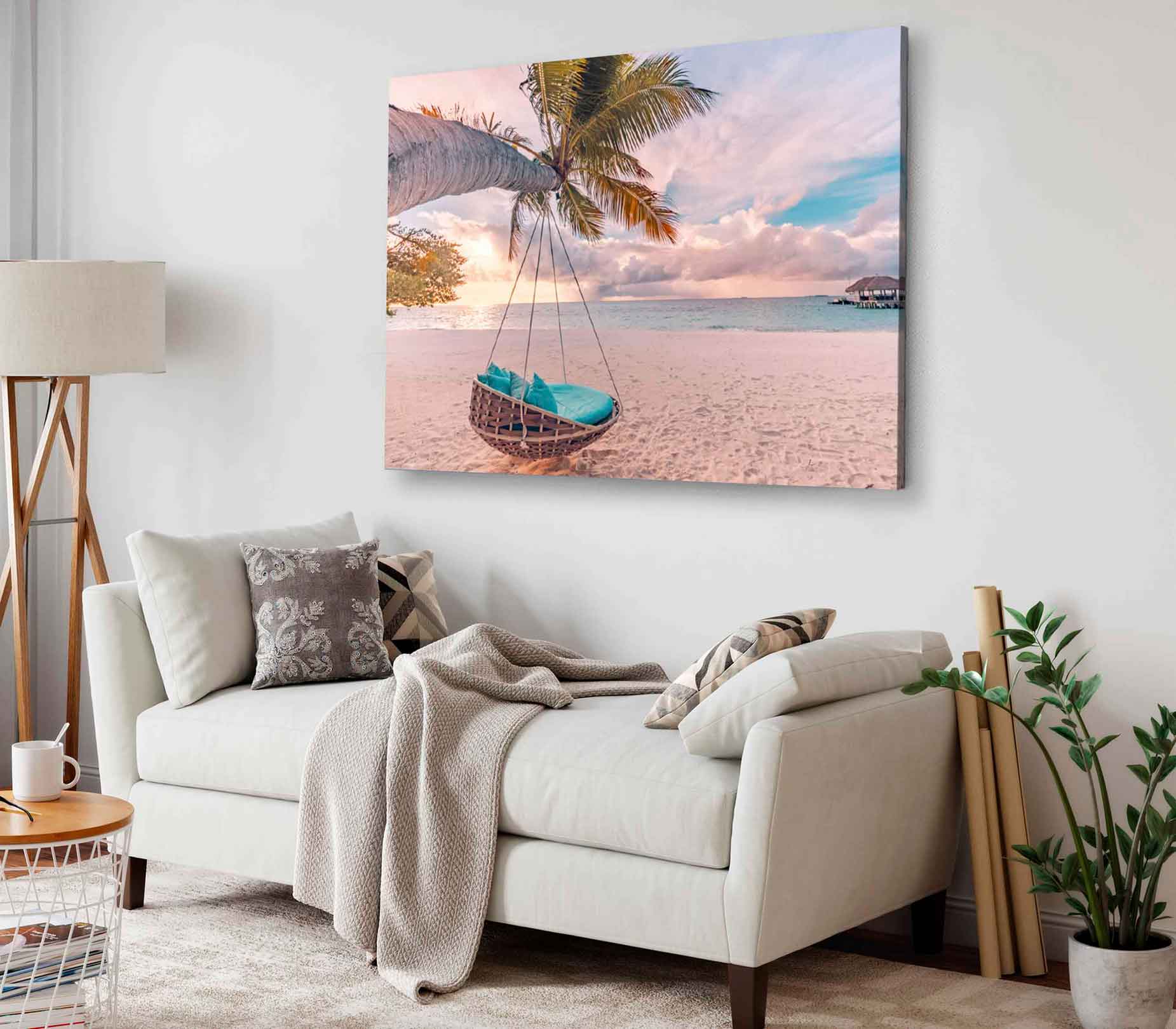 Bella Home Tropical Beach Sunset with Swing Print Canvas Ready to hang