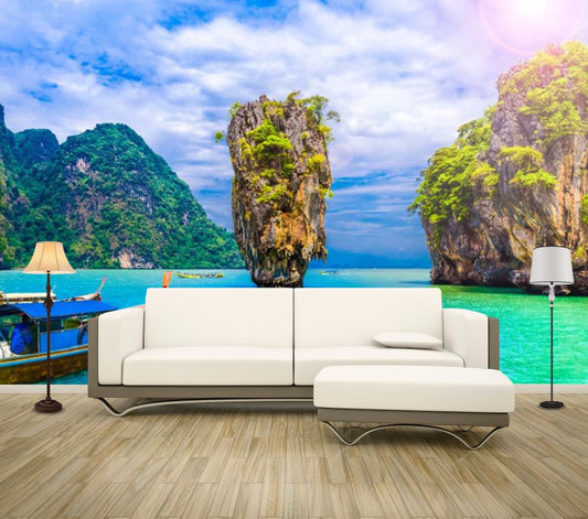 Wallpaper Murals Peel and Stick Removable Beach with Rocks High Quality