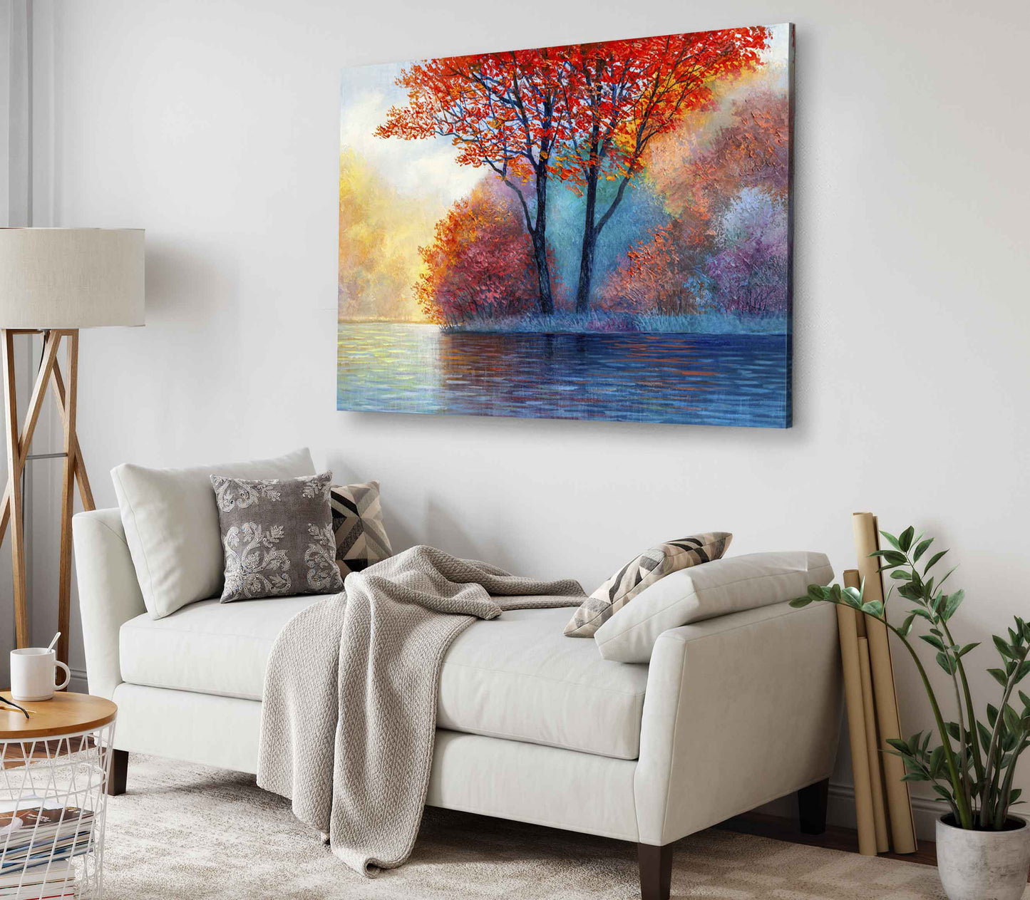 Bella Home Red Maple On The Lake Oil Painting Print Canvas Ready to hang