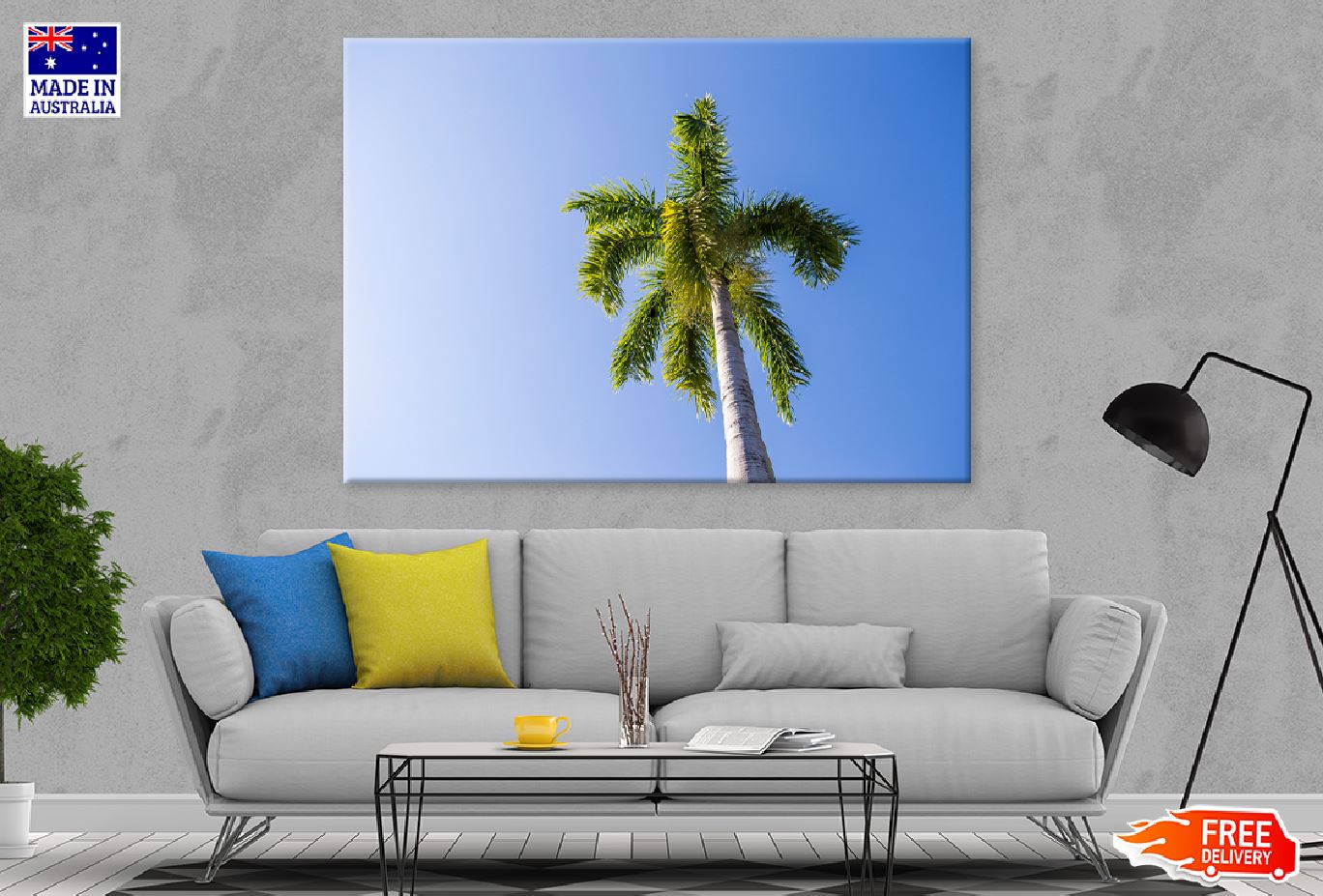 Green Palm Tree Blue Sky View Photograph Print 100% Australian Made