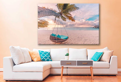 Bella Home Tropical Beach Sunset with Swing Print Canvas Ready to hang