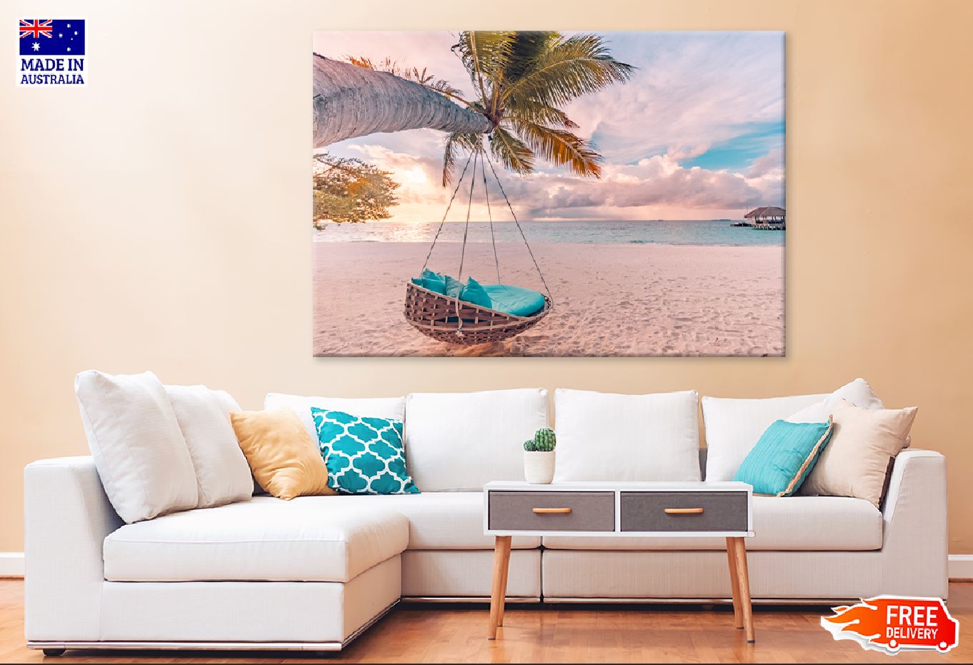 Tropical Beach Sunset with Swing Photograph Print 100% Australian Made