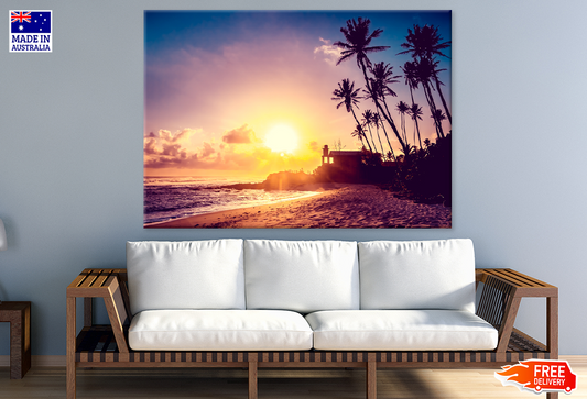 Plam Trees & Sea Sunset Scenery View Print 100% Australian Made