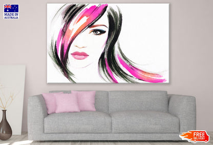 Fashion Lady with Pink & Black Hair Watercolor Painting Print 100% Australian Made