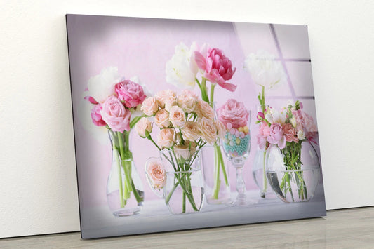 Flower Vases on Table Photograph Acrylic Glass Print Tempered Glass Wall Art 100% Made in Australia Ready to Hang