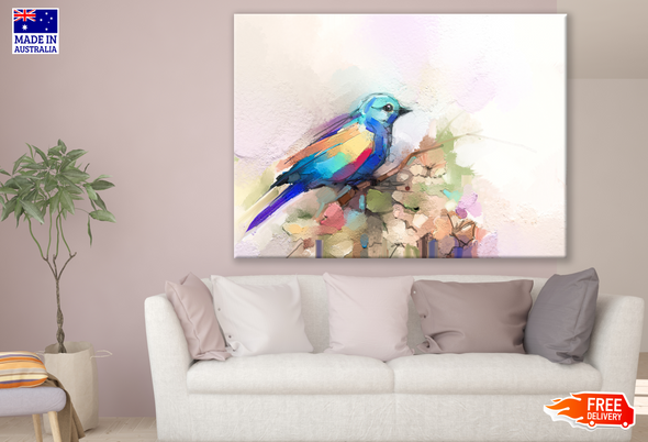 Blue Bird On A Branch Watercolor Painting Print 100% Australian Made