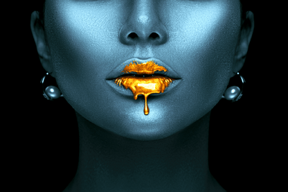 Girl with Gold Paint Drips from the Lips Photograph Print 100% Australian Made