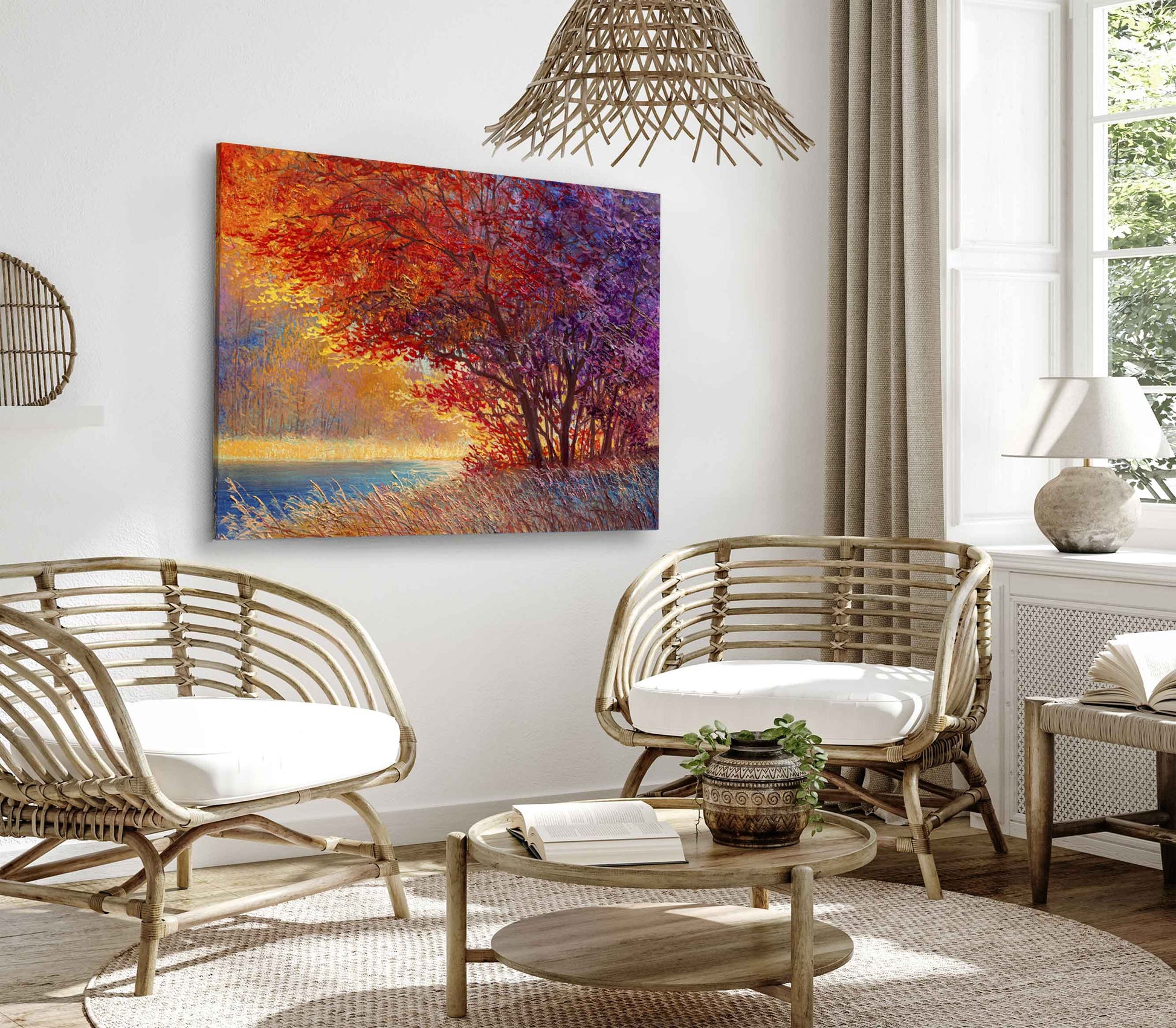 Bella Home Colorful Autumn Forest Oil Painting Print Canvas Ready to hang