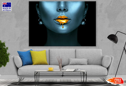 Girl with Gold Paint Drips from the Lips Photograph Print 100% Australian Made