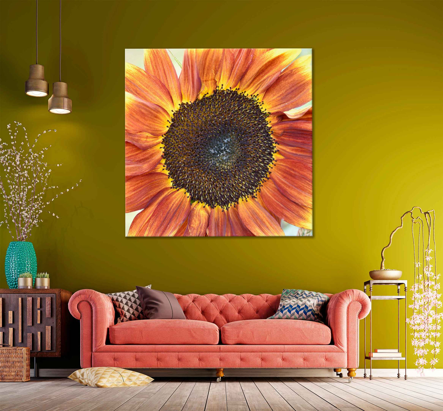 Square Canvas Ruby Passion Sunflower Macro View High Quality Print 100% Australian Made