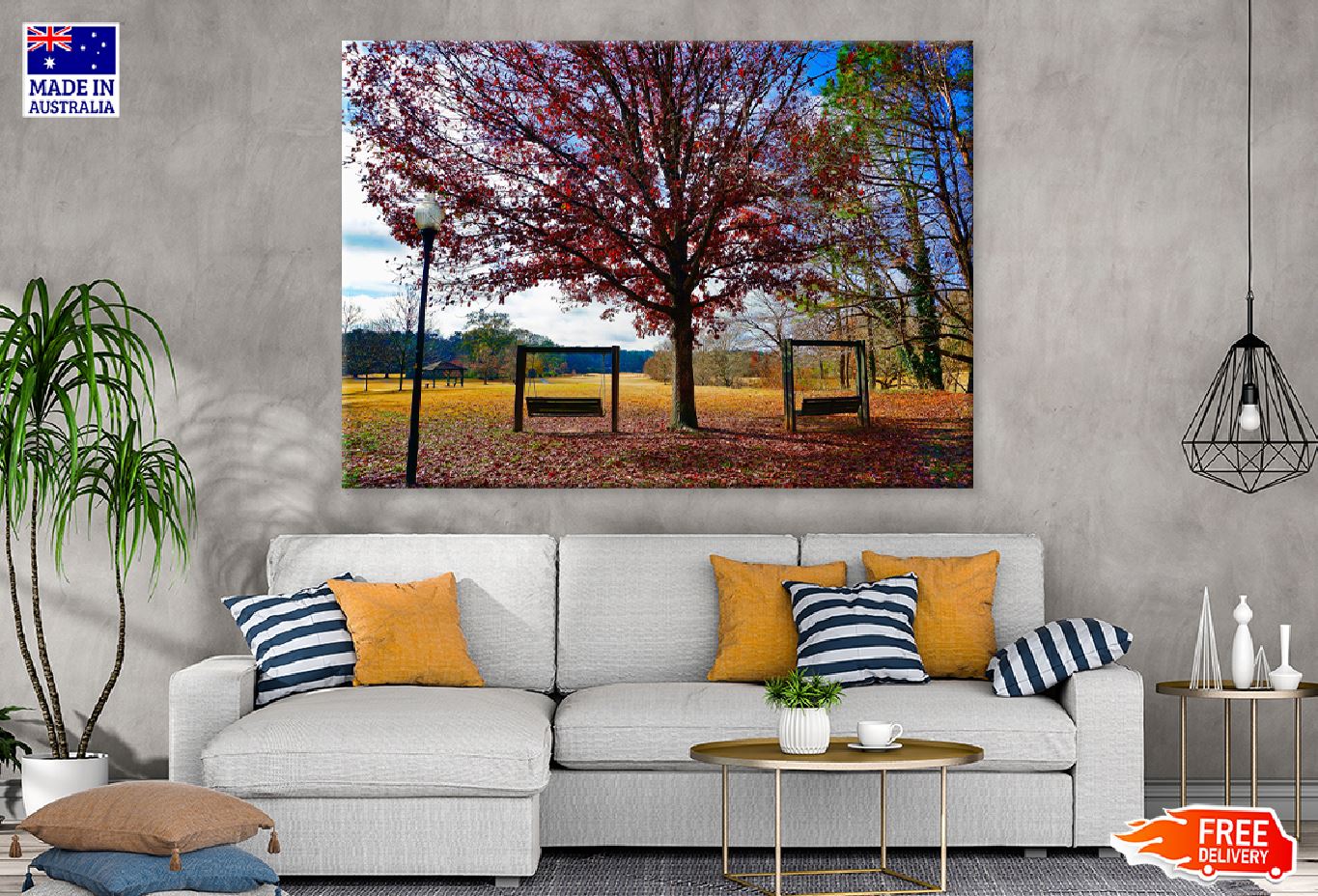 Autumn Tree with Bench in Garden Photograph Print 100% Australian Made