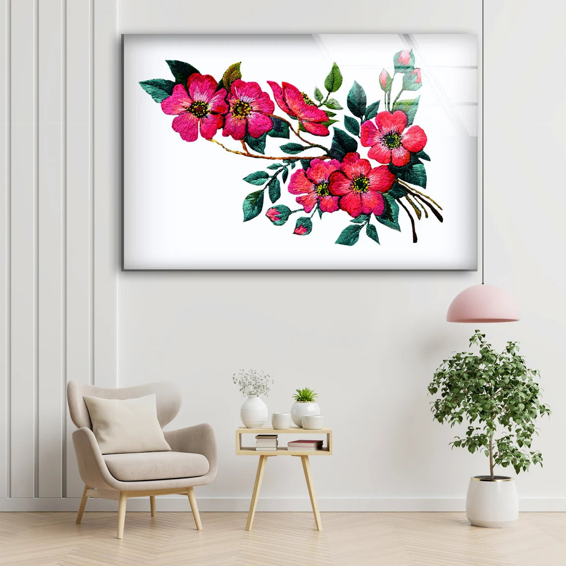 Pink Floral Art Design Acrylic Glass Print Tempered Glass Wall Art 100% Made in Australia Ready to Hang