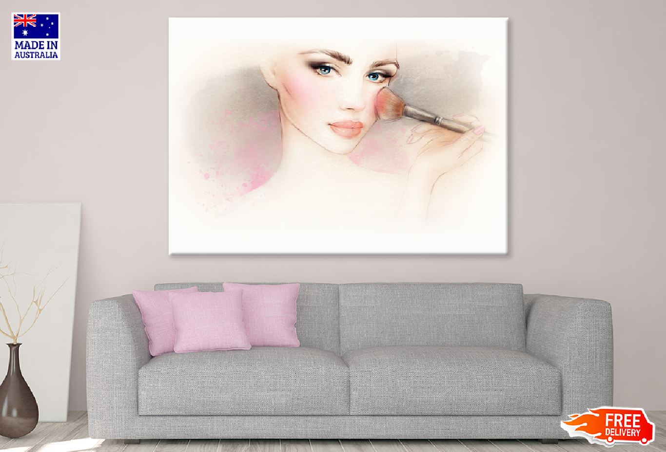 Makeup Girl with Brush Watercolor Painting Design Print 100% Australian Made