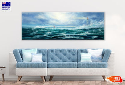 Panoramic Canvas Rough Sea Oil Painting High Quality 100% Australian Made Wall Canvas Print Ready to Hang