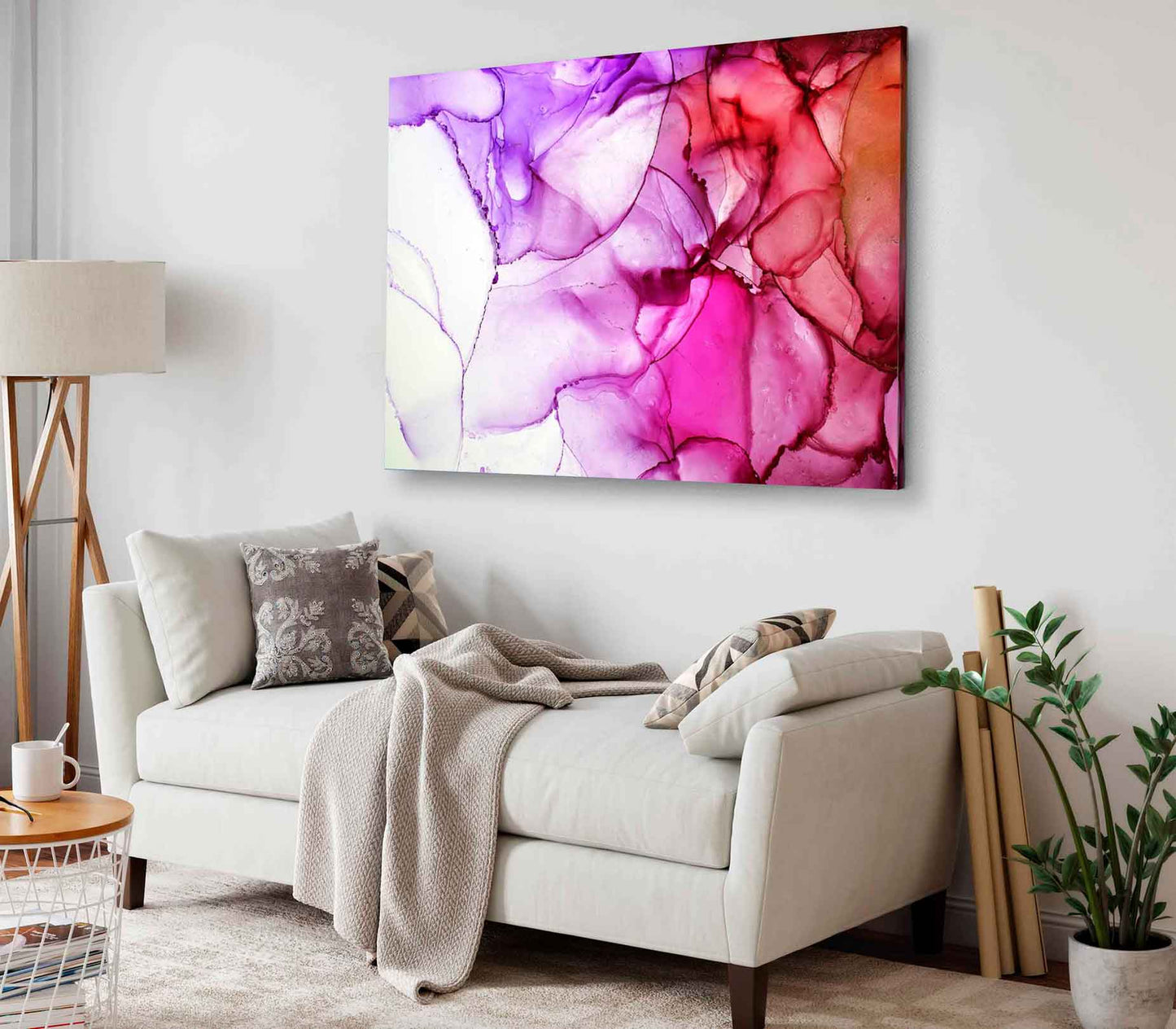 Bella Home Pink Purple & Red Abstract Design Print Canvas Ready to hang