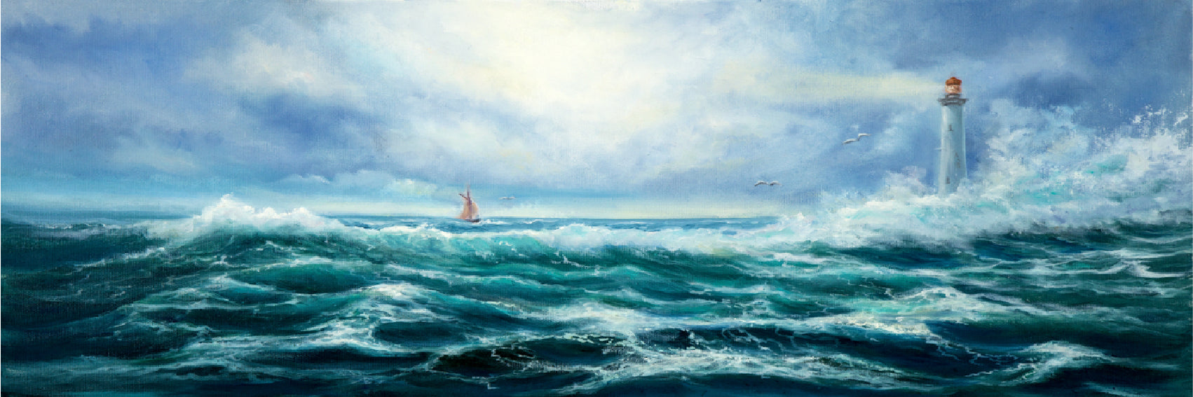 Panoramic Canvas Rough Sea Oil Painting High Quality 100% Australian Made Wall Canvas Print Ready to Hang