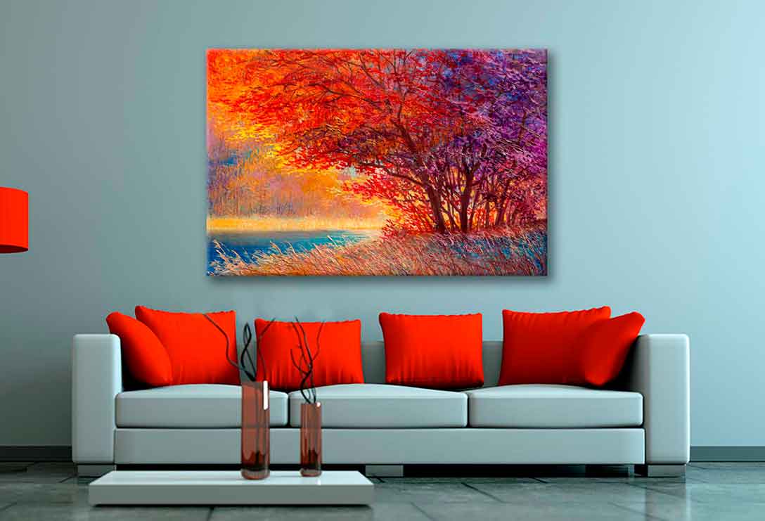 Bella Home Colorful Autumn Forest Oil Painting Print Canvas Ready to hang