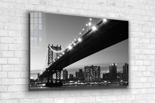 Bridge Night Lights B&W Print Tempered Glass Wall Art 100% Made in Australia Ready to Hang