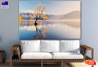 Tree in a Lake with Mountain View Print 100% Australian Made