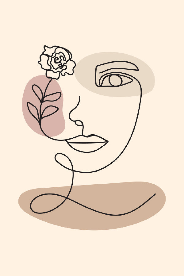 Girl Face with Rose Line Art Design Print 100% Australian Made