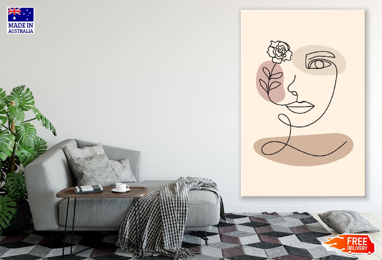 Girl Face with Rose Line Art Design Print 100% Australian Made