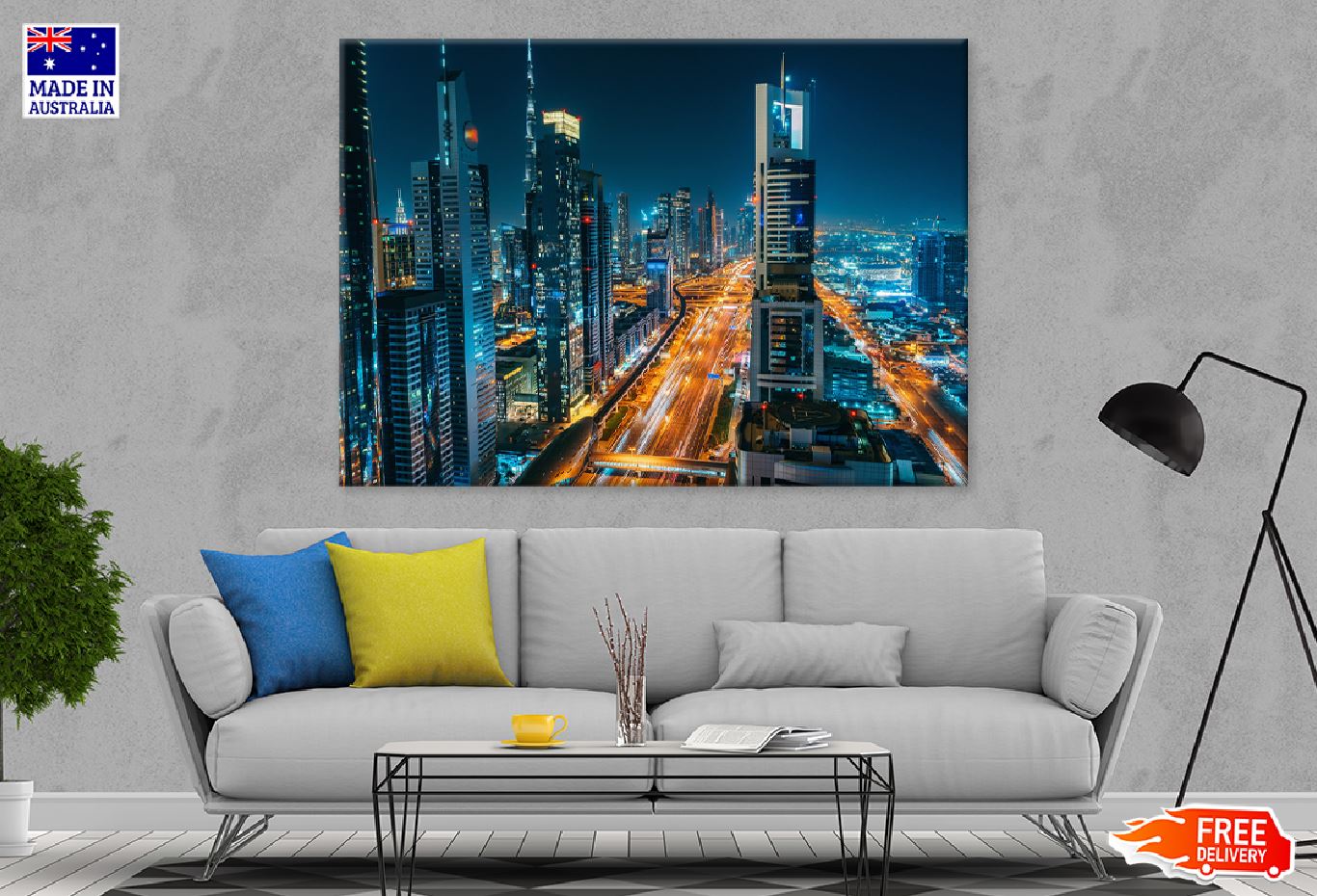 Dubai Downtown Night From Above Photograph Print 100% Australian Made