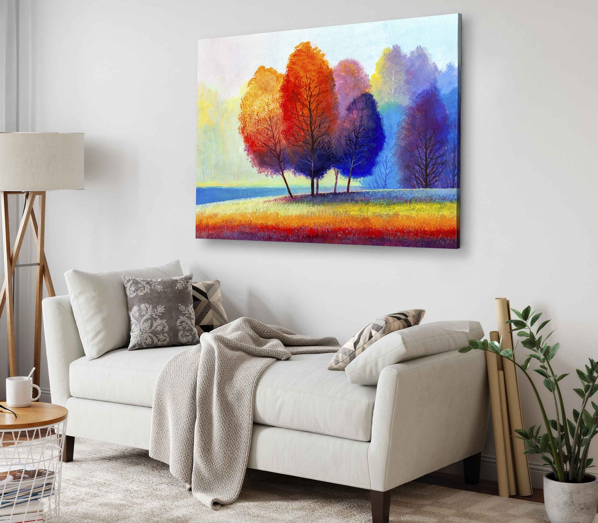 Bella Home Autumn Forest With River Oil Painting Print Canvas Ready to hang