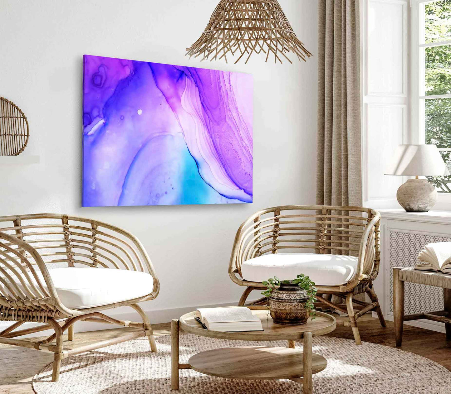 Bella Home Blue Purple Ink Abstract Design Art Print Canvas Ready to hang