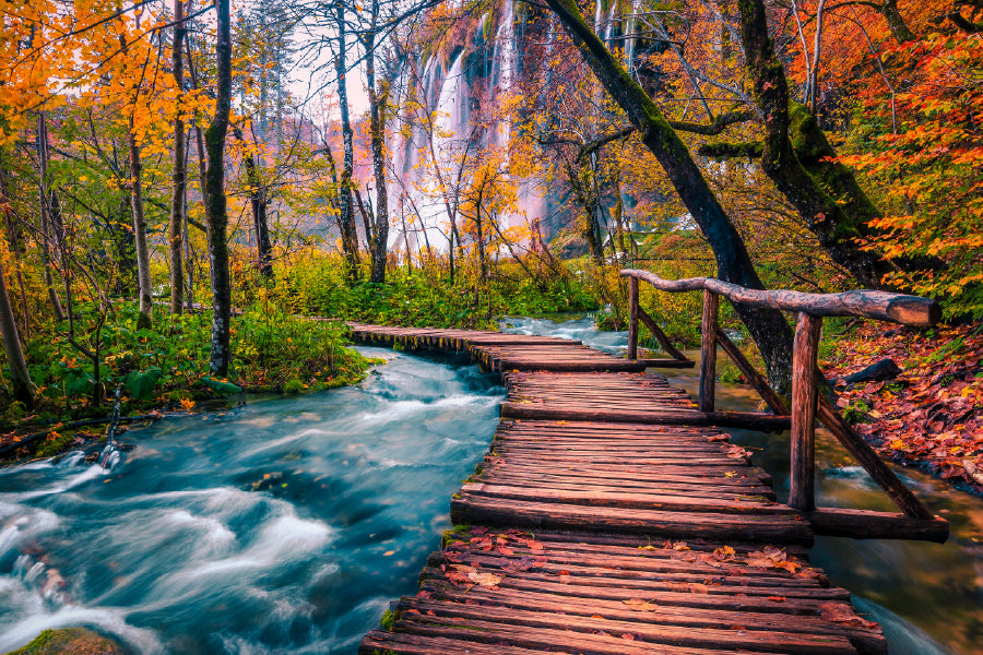 Wooden Bridge View Plitvice Park Photograph Print 100% Australian Made