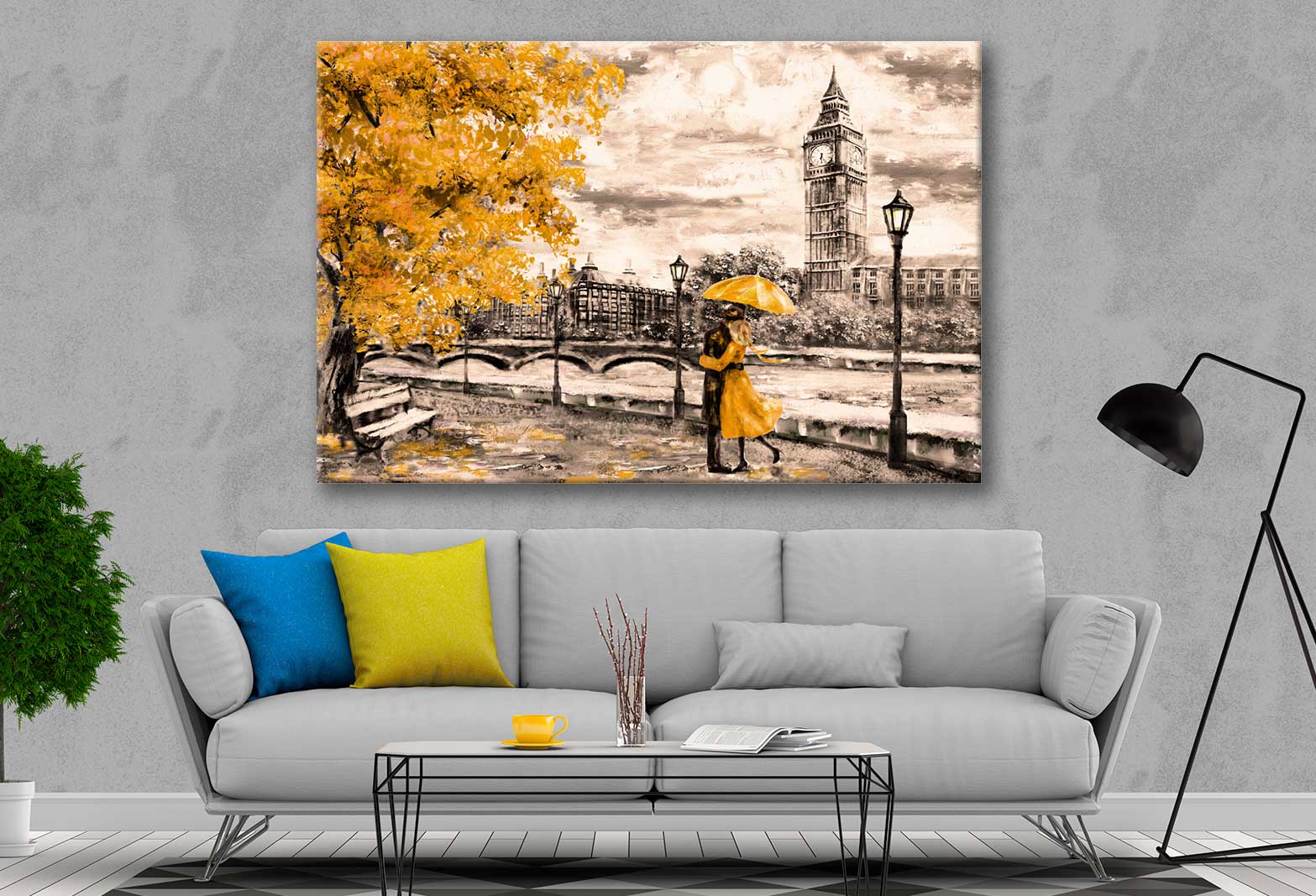 Bella Home Couple With Autumn Yellow Painting Print Canvas Ready to hang