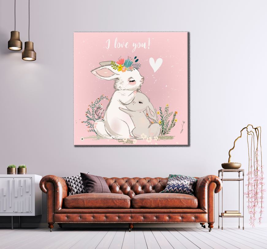 Square Canvas Rabbit Love Painting High Quality Print 100% Australian Made