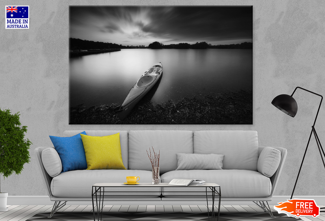 Boat on Lake & Sky View B&W Photograph Print 100% Australian Made