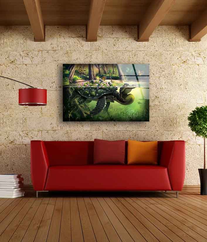 Flowers & Butterflies on Tortoise Digital Painting Acrylic Glass Print Tempered Glass Wall Art 100% Made in Australia Ready to Hang