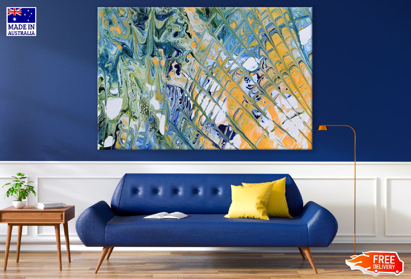 Abstract Yellow & Blue Glass Design Print 100% Australian Made