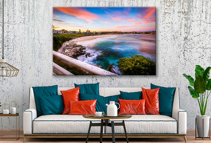 Bella Home Bondi Sea View & Pink Sky Print Canvas Ready to hang