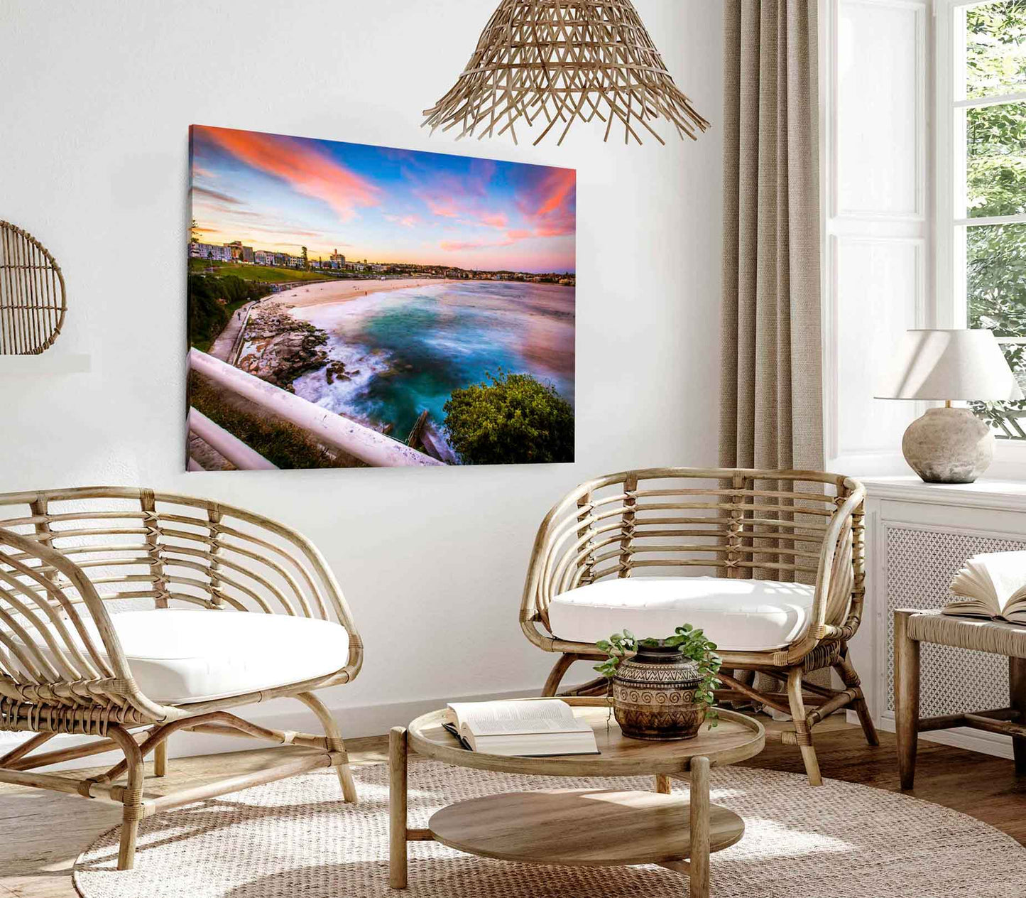 Bella Home Bondi Sea View & Pink Sky Print Canvas Ready to hang