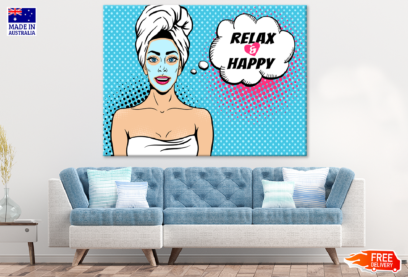 Relax & Happy Quote with Girl Illustration Print 100% Australian Made