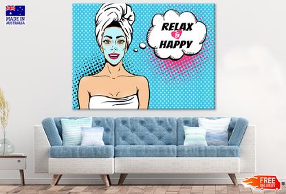 Relax & Happy Quote with Girl Illustration Print 100% Australian Made