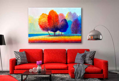 Bella Home Autumn Forest With River Oil Painting Print Canvas Ready to hang