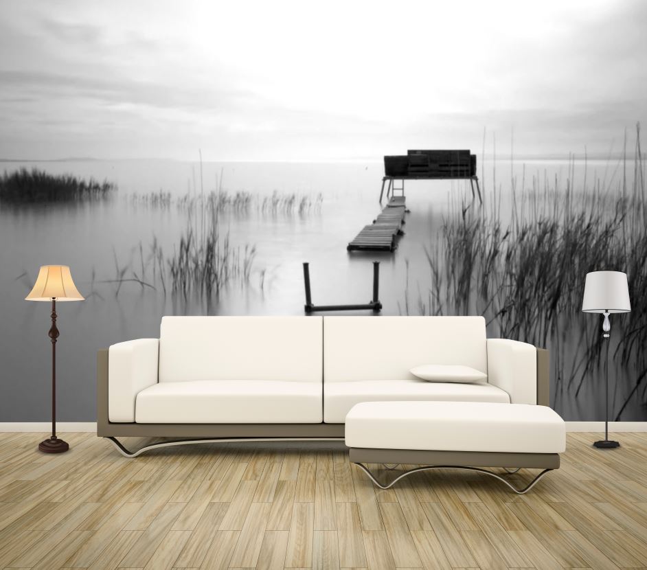 Wallpaper Murals Peel and Stick Removable B&W Lake High Quality