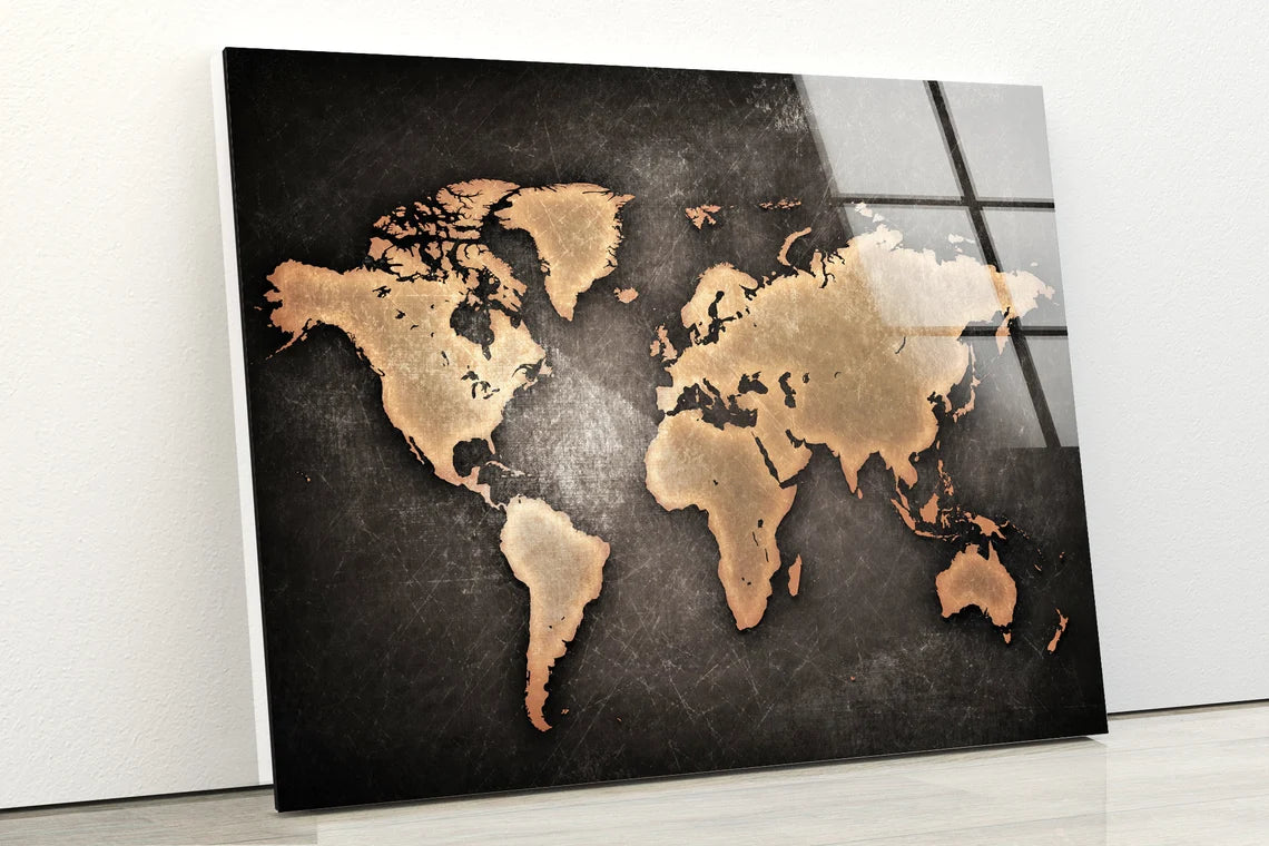 Vintage World Map Acrylic Glass Print Tempered Glass Wall Art 100% Made in Australia Ready to Hang