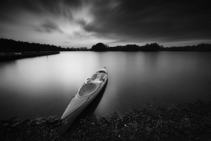 Boat on Lake & Sky View B&W Photograph Print 100% Australian Made