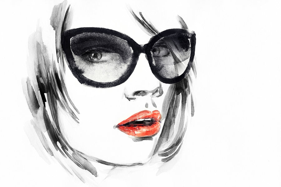 Woman Closeup Face with Sunglasses Watercolor Painting Print 100% Australian Made