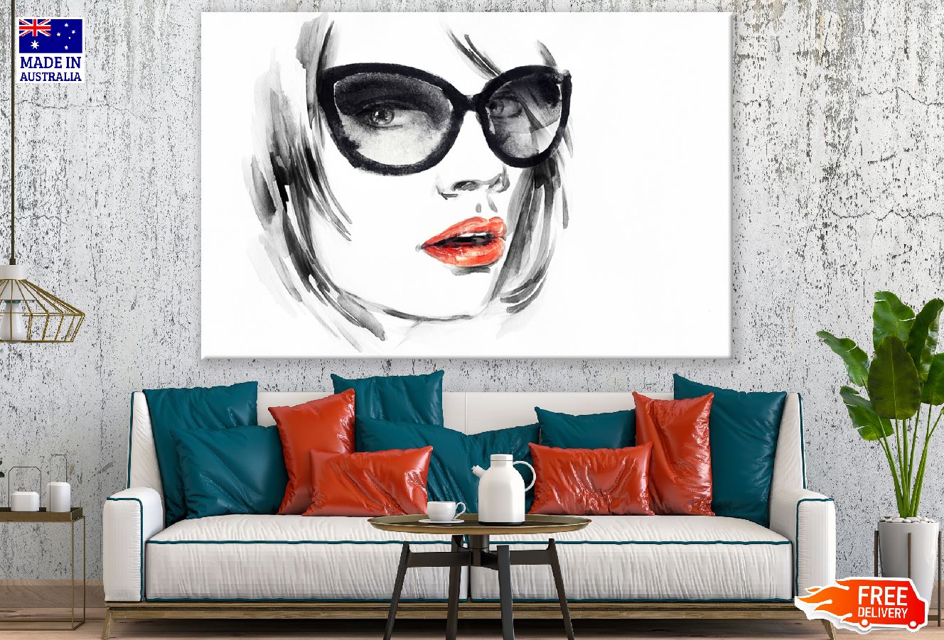 Woman Closeup Face with Sunglasses Watercolor Painting Print 100% Australian Made