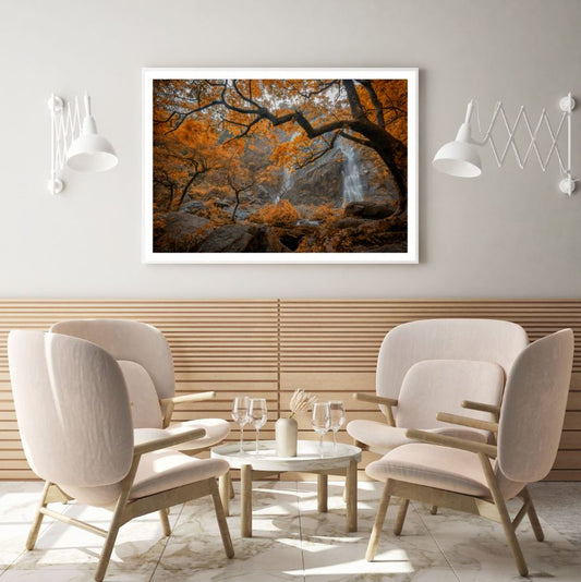 Waterfall & Orange Leaves Trees Home Decor Premium Quality Poster Print Choose Your Sizes