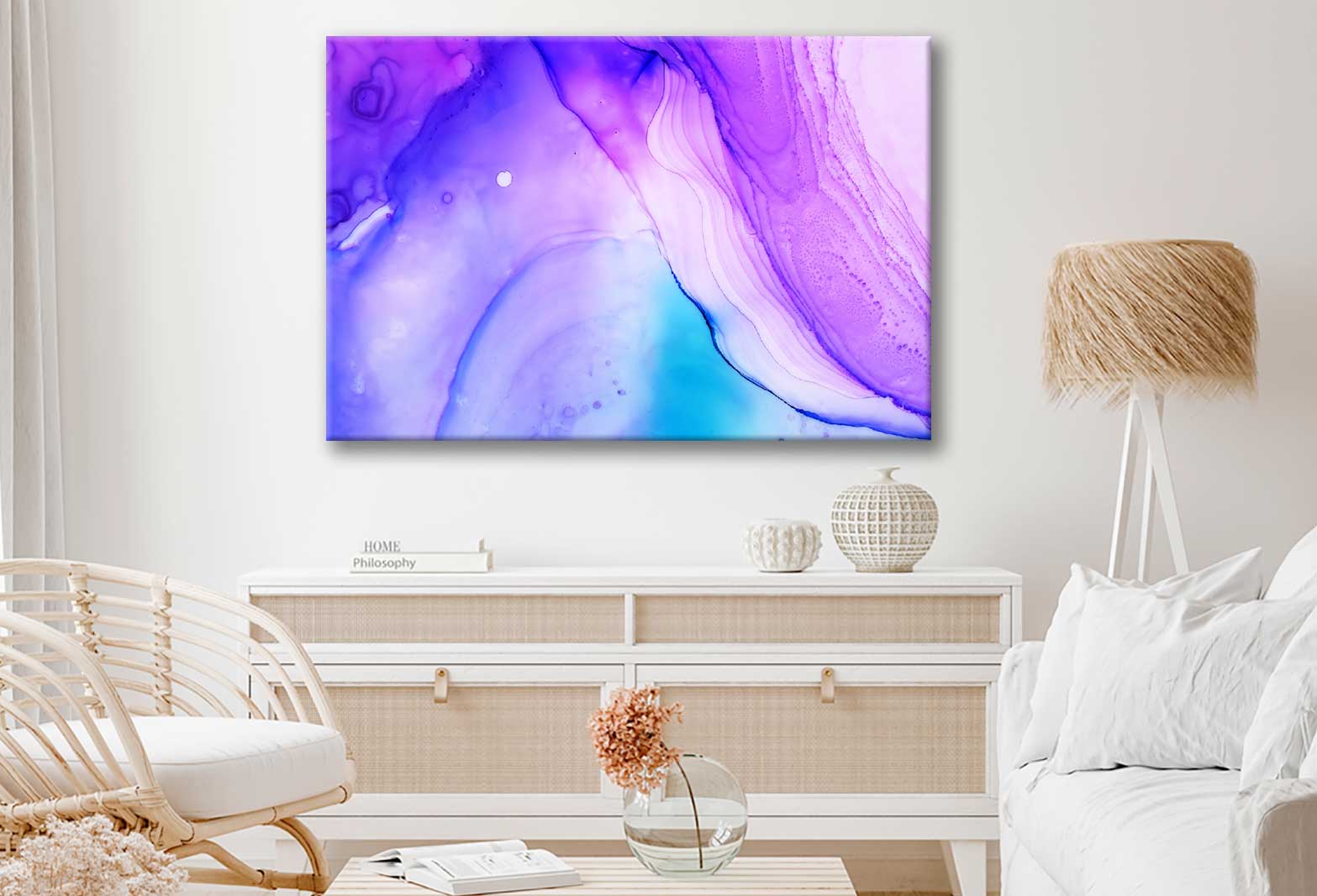 Bella Home Blue Purple Ink Abstract Design Art Print Canvas Ready to hang