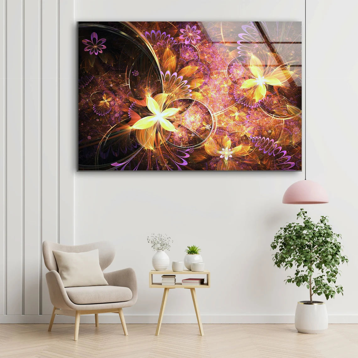 Pink & Gold Floral Abstract Pattern Design Acrylic Glass Print Tempered Glass Wall Art 100% Made in Australia Ready to Hang